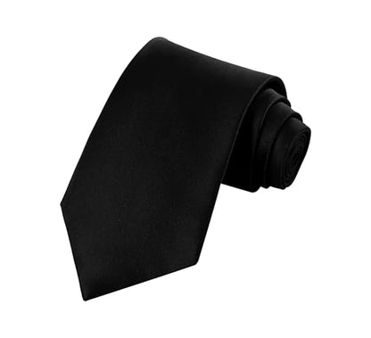 TIE G Solid Satin Woven dyed Color Formal Black Necktie and Pocket Square Sets in Gift Box - color: Black
