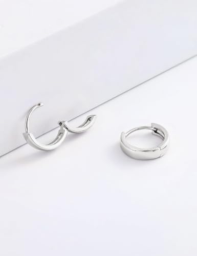 Fiusem 14K Gold Plated Huggie Hoop Earrings for Women | 8/10/12 Hypoallergenic Small Twisted beaded Huggie Earrings - color: Silver Hoop, size: 12MM