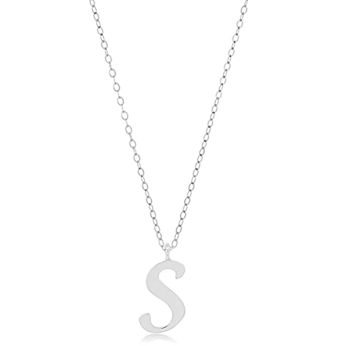 MAX + STONE 10k Solid White or Yellow Gold Dainty Script Initial Extendable Necklace, 16+2 inches - style: 10k White Gold / Letter S