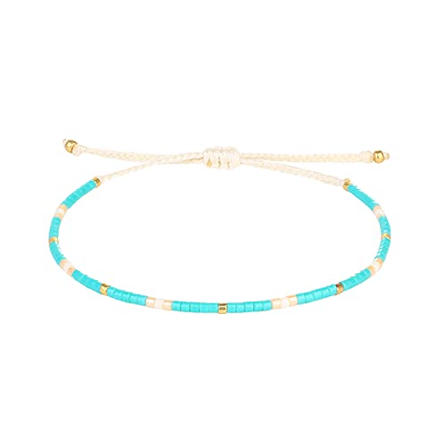 KELITCH Women Friendship Bracelet Seed Beads Miyuki Thin Strand Bracelets Adjustable Boho Jewelry - color: Green 62N