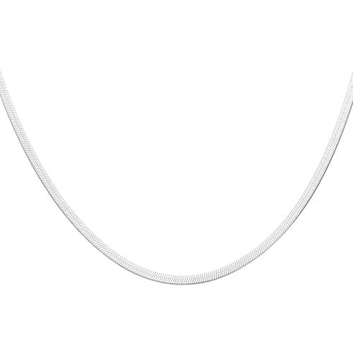 HARFINGTON Herringbone Necklaces Stainless Steel Snake Chain Necklace Adjustable Flat Chain for Jewelry Gift - color: Silver, size: 22" x 0.16"