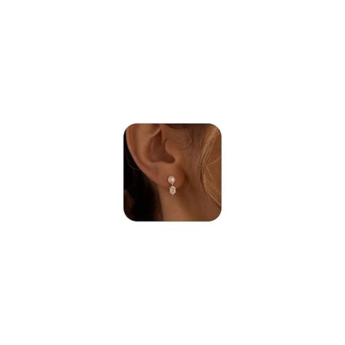 Pearl Earrings for Women:Gold Wedding Dangle Drop Earring Pearl Jewelry | 14K Gold Plated Pearl Drop Earrings for Women,Dainty Wedding Bride Earring Studs,Gold Dangle Drop Earring,Waterproof Jewelry - size: 1 pcs-7