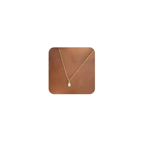 Pearl Necklaces for Women, Dainty Pearl Drop Necklace 14K Gold Plated CZ Pearls Pendant Necklace Small Gold Choker Necklaces for Women Trendy Wedding Jewelry Bridesmaids Gifts - color: Gold Plated-Wave Pearl
