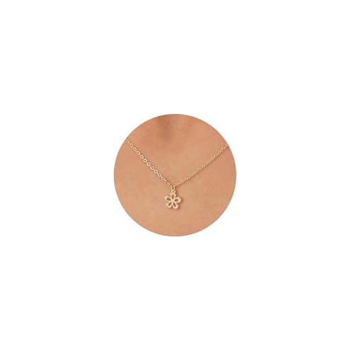 HANLI 14K Gold Plated Necklaces for Women - Dainty Butterfly, Star of David, Moon and Star, Sun, Lotus, Infinity, Hummingbird, Bee,Boots,Chill,Sunflower Pendant Designs - Elegant Jewelry for Women - color: Flower-necklace