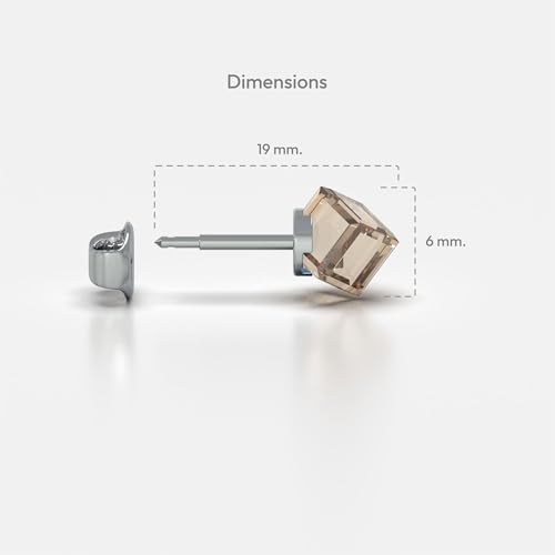 316L Stainless Steel Stud Earrings for Sensitive Ears – Hypoallergenic Princess Cut Square Cubic Zirconia Post Earrings for Women & Men – Nickel Free Daily Jewelry - color: Amber