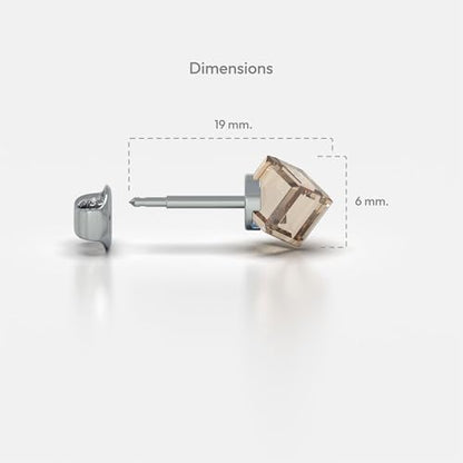 316L Stainless Steel Stud Earrings for Sensitive Ears – Hypoallergenic Princess Cut Square Cubic Zirconia Post Earrings for Women & Men – Nickel Free Daily Jewelry - color: Amber