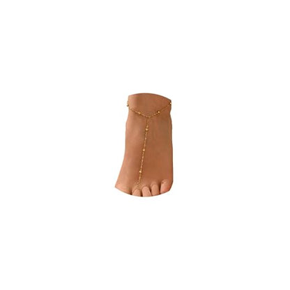 Dainty Gold Adjustable Barefoot Anklet Jewelry for Vacation Wear - color: Twisted String Beads-GD
