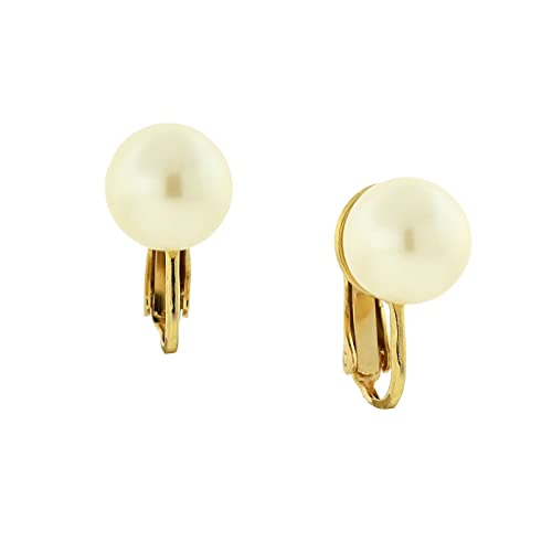 1928 Jewelry Petite Classic Faux Pearl Clip On Earrings For Women, Non Piercing Ear Rings, Pierceless Snap On Made In USA - color: Gold