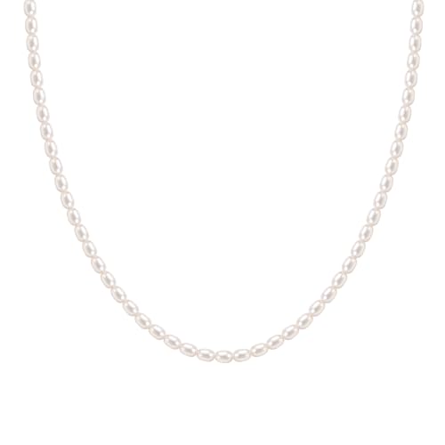 EAMTI Freshwater Cultured Pearl Necklace for Women, 3-4mm Dainty Pearl Beaded Choker, Classic Strand Necklace 16 Inch Layering Jewelry - color: 3-4mm-White