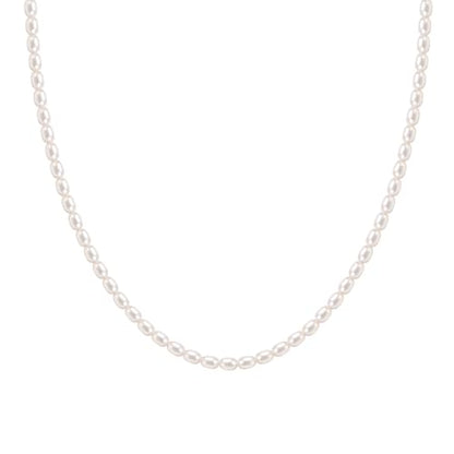 EAMTI Freshwater Cultured Pearl Necklace for Women, 3-4mm Dainty Pearl Beaded Choker, Classic Strand Necklace 16 Inch Layering Jewelry - color: 3-4mm-White