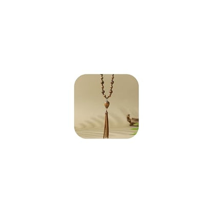 Wood Bead Heart Necklace for Women Amber Color Resin Heart Pendant Natural Wooden Beaded Necklace Boho Long Vacation Jewelry Gift - color: A1:brown wooden necklace