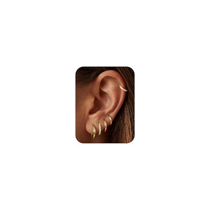 Tungary Small Gold Hoop Earrings for Women Huggie CZ Hoops Earring Stacks | Hypoallergenic Earing Hoops for Sensitive Ears, Earrings Stack Set for Cartilage, Secure Clasp, Silver/Black/14K Gold Plated - color: 14K Gold-Plain & CZ Huggies