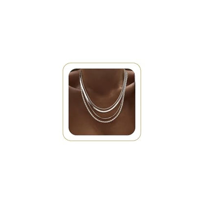 Tewiky Layered Necklaces for Women 14k Gold Plated Chain Necklace Set | Chunky Herringbone/Snake/Rope/Box/Cuban Link Chain for Women, Layering Stack Choker Necklace, Dainty Jewelry Set Non Tarnish - color: 4 Layered Necklace Silver