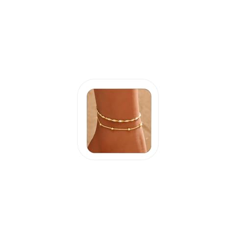 Nanafast Gold Anklet Set for Women – Dainty Twisted Chain & Beaded Ankle Bracelets Foot Jewelry - color: Gold