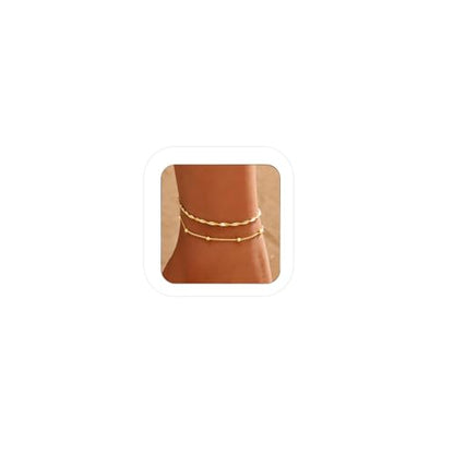 Nanafast Gold Anklet Set for Women – Dainty Twisted Chain & Beaded Ankle Bracelets Foot Jewelry - color: Gold
