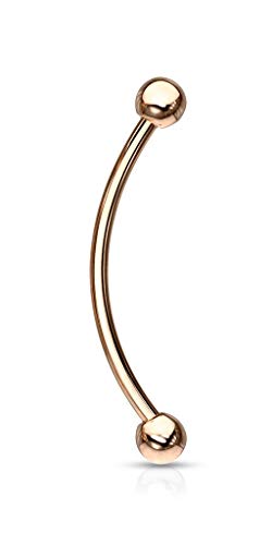 Forbidden Body Jewelry 16G Curved Barbell Piercing Jewelry for Cartilage, Eyebrow, Tongue & Belly 12mm Surgical Steel Multiple Colors - color: Rose Gold