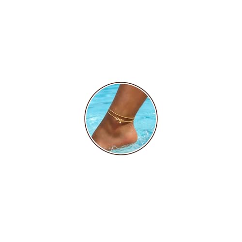 Sterling Silver Ankle Bracelets for Women Gold Waterproof Non Tarnish Beaded Chain Layered Stacking Dainty Butterfly Plus Size Large Anklet Summer Beach Vacation Jewelry Gift - color: gold2