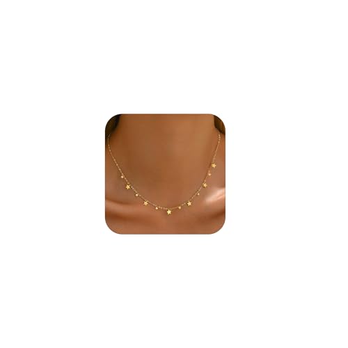 Gold Chain Necklace for Women 18K Gold Plated Dainty Star Cross Heart Cuabn Choker Chains Stainless Steel Trendy Jewelry Christmas Gifts - color: Star Chain-Gold