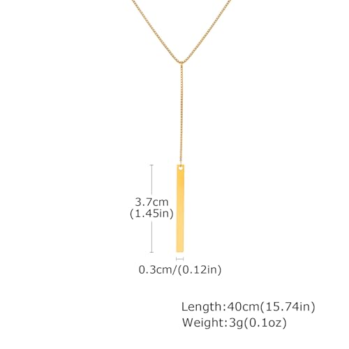 Stainless Steel Box Chain Y-Necklace, Long Rectangular Tassel Pendant, Gold Minimalist Choker 40cm for Women