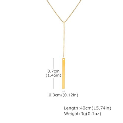Stainless Steel Box Chain Y-Necklace, Long Rectangular Tassel Pendant, Gold Minimalist Choker 40cm for Women