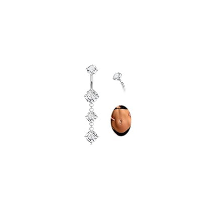 14G G23 Titanium Dangle Belly Button Rings for Women CZ Round Belly Rings Internally Threaded Flower Navel Ring Hypoallergenic Curved Barbell Belly Piercing Jewelry - style: CZ-Silver