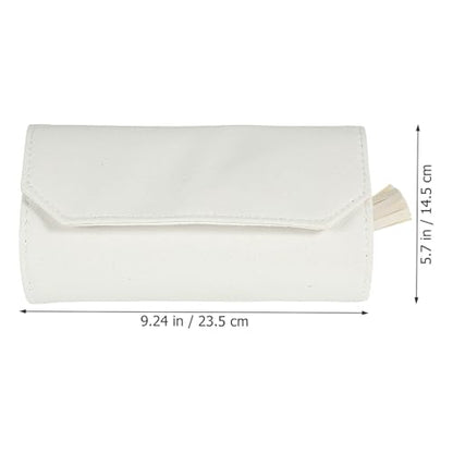Travel Jewelry Organizer Roll up Bag Foldable Jewelry Storage Case with Easy Storage in White Leather for Travel