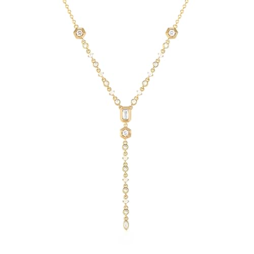 925 Sterling Silver Lariet Necklace, 14K Yellow Gold Long Y Necklace with Zircon Geometric Long Pendant Necklace for Women, Vintage Charm Silver Lariat Jewelry Accessories - color: C