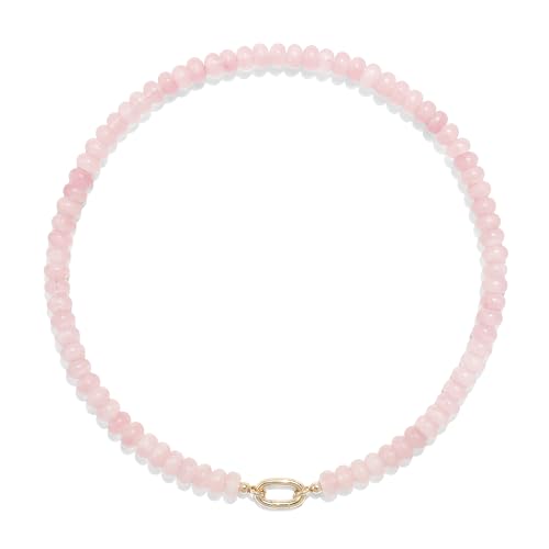 Beaded Gemstone Necklaces for Women Bohemian Colored Choker Natural Stone Bead Summer Beach Handmade Jewelry Necklace - color: Pink