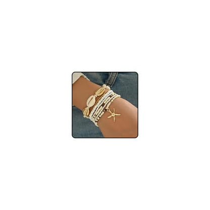 Shell Bracelets for Women Layered Seashell Starfish Bracelets Stackable Stretch Boho Beaded Bracelet Summer Beach Surfer Bracelet Seaside Beach Dress Outfits Accessories - color: A3:shell bracelets