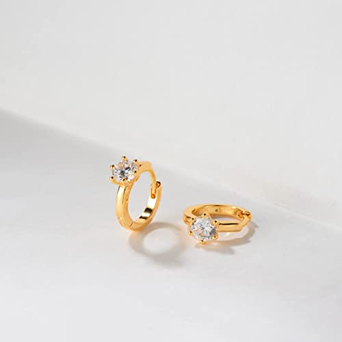 Cubic Zirconia Huggie Earrings 14k Gold Plated Tiny Earrings Small Huggie Hoop Earrings Simple Lightweight Hoops Gift for Women - color: Claw