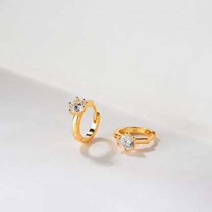 Cubic Zirconia Huggie Earrings 14k Gold Plated Tiny Earrings Small Huggie Hoop Earrings Simple Lightweight Hoops Gift for Women - color: Claw