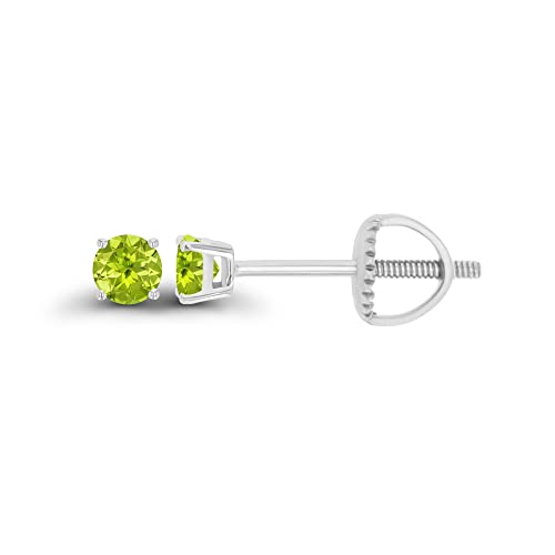 14K Gold Plated 925 Sterling Silver Hypoallergenic 3mm Round Genuine Birthstone Solitaire Screwback Stud Earrings - color: Peridot