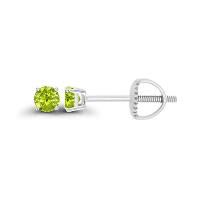 14K Gold Plated 925 Sterling Silver Hypoallergenic 3mm Round Genuine Birthstone Solitaire Screwback Stud Earrings - color: Peridot