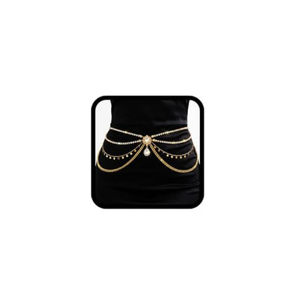 ELABEST Rhinestone Layered Chain Belt Sequin Waist Chain Body Chain Jewelry for Women - style: Gold