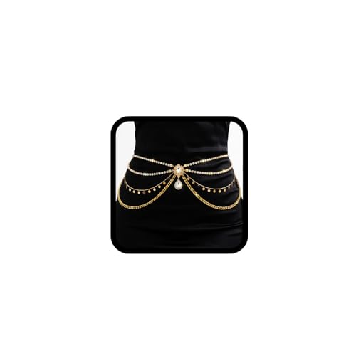 ELABEST Rhinestone Layered Chain Belt Sequin Waist Chain Body Chain Jewelry for Women - style: Gold