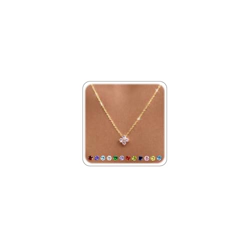 Calimt Dainty Clover Birthstone Gold Necklace for Women CZ 14K Gold Plated | Non Tarnish,Diamond Pendant Necklace,Trendy adjustable necklace,stack CZ Necklace, Bridesmaid Birthday prom Christmas Gift - color: Pink