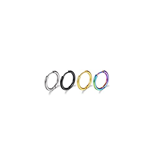 Surgical Stainless Steel Hoop Earrings 8mm/10mm/12mm Small Huggie Hoop Earrings for Women and Men - color: B: Diameter 10mm (4 Color),4 Pairs
