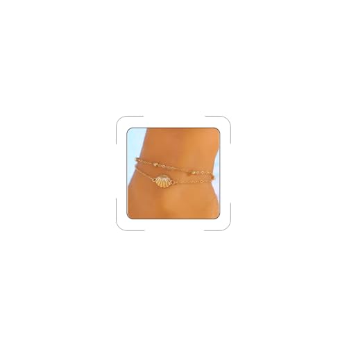 Gold Starfish Seashell Anklets Bracelets for Women Dainty Gold Layered Shell Link Chain Anklets Summer Conch Seashell Foot Bracelet Jewelry for Beach Vacation - color: gold2