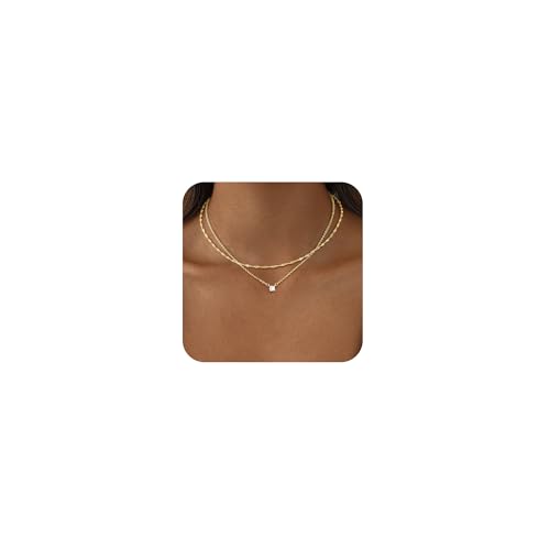 Dainty 14K Gold Plated/Silver Cubic Zirconia Diamond Necklaces for Women,Simple CZ Layered Gold Silver Necklaces Stack Trendy Jewelry Gifts - style: Layered Chain CZ-Gold