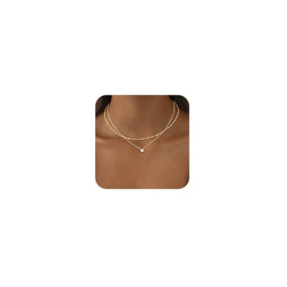 Dainty 14K Gold Plated/Silver Cubic Zirconia Diamond Necklaces for Women,Simple CZ Layered Gold Silver Necklaces Stack Trendy Jewelry Gifts - style: Layered Chain CZ-Gold