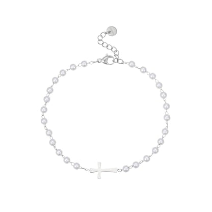 Dainty Cross Ankle Bracelets for Women 18K Gold Plated Tiny Pearl Colorful Beads Beach Summer Simple Foot Jewelry Anklets for Jewelry Gift - style: Pearl Cross-WG