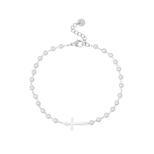 Dainty Cross Ankle Bracelets for Women 18K Gold Plated Tiny Pearl Colorful Beads Beach Summer Simple Foot Jewelry Anklets for Jewelry Gift - style: Pearl Cross-WG