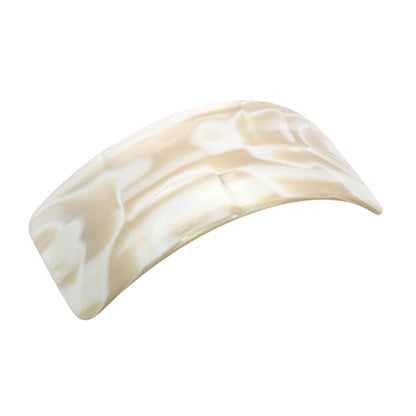 French Amie Broad Curved Oblong Ivory Cream Extra Wide Large Cellulose Acetate Automatic Volume Hair Clip Barrette with Golden Clasp for Women and Girls