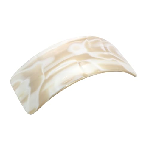 French Amie Broad Curved Oblong Ivory Cream Extra Wide Large Cellulose Acetate Automatic Volume Hair Clip Barrette with Golden Clasp for Women and Girls