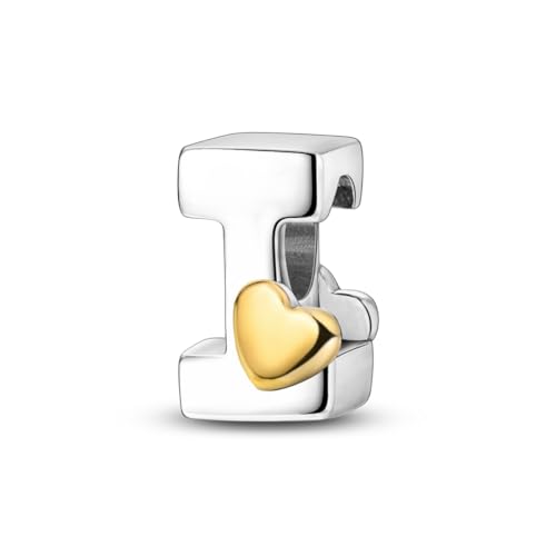 925 Sterling Silver Letter Charms A-Z for Bracelet Necklace Alphabet Bead | Heart letter A B C D G J charm initial gold Pendant beads Jewelry Gift for Women - color: Letter I