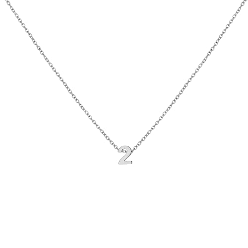 Number Necklace for Women Dainty 18K Gold Plated Pendant Necklace Charm Birth Month Personalized Jewelry Birthday Gift - color: SILVER, style: Number 2