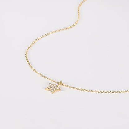 HANLI 14K Gold Plated Necklaces for Women - Dainty Butterfly, Star of David, Moon and Star, Sun, Lotus, Infinity, Hummingbird, Bee,Boots,Chill,Sunflower Pendant Designs - Elegant Jewelry for Women - color: Star CZ