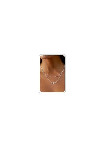 14K Gold Layered Cross Necklaces for Women,Tiny Small Sideways Cross Necklace Minimalist Christian Jewelry Gifts First Communion Confirmation Easter Stuff,2Pcs - color: Style D,Silver