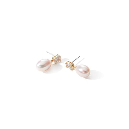 Pearl Drop Earrings Cubic Zirconia Stone Pearl Stud Earrings for Prom, Bridesmaids, Birthday Women Jewelry - color: Clear CZ Stone