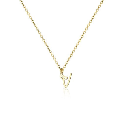 Tewiky Initial Necklace for Women-14k Gold Plated Dainty Letter Necklaces | Trendy Cute Custom Personalized Monogram Necklaces - color: gold, style: V